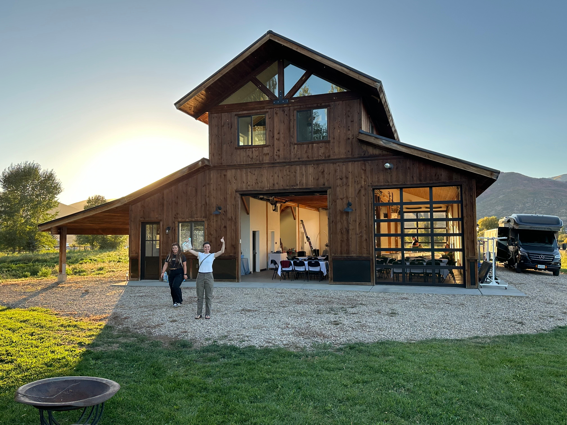 Golden hour light on the barn entrance