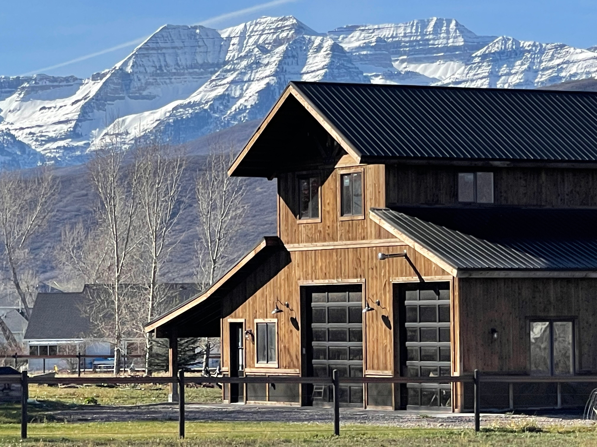 The Paul Barn framed by snow-capped Mount Timpanogos